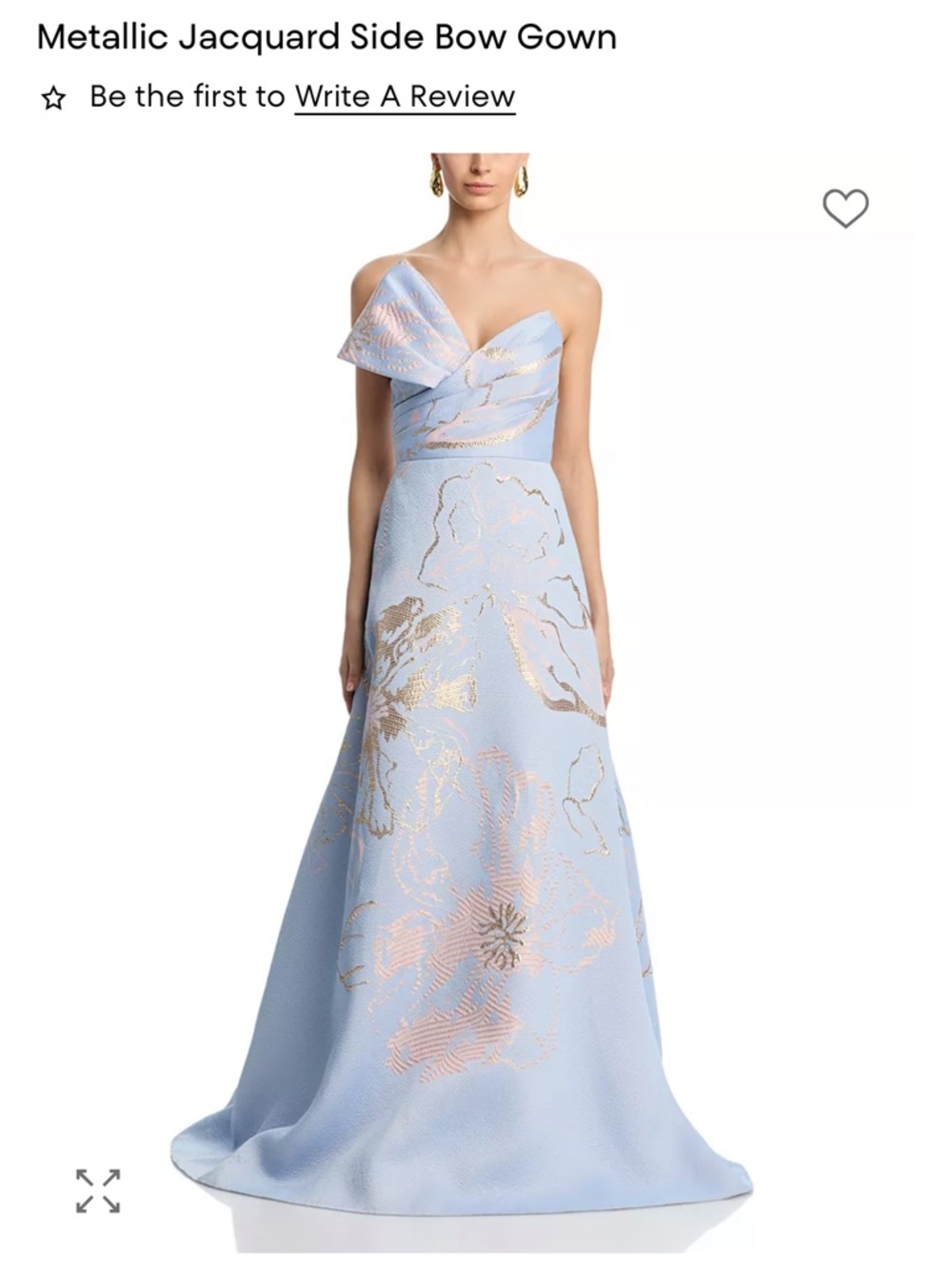 Strapless Light Blue Jacquard Gown with Pink & Gold Floral Accents